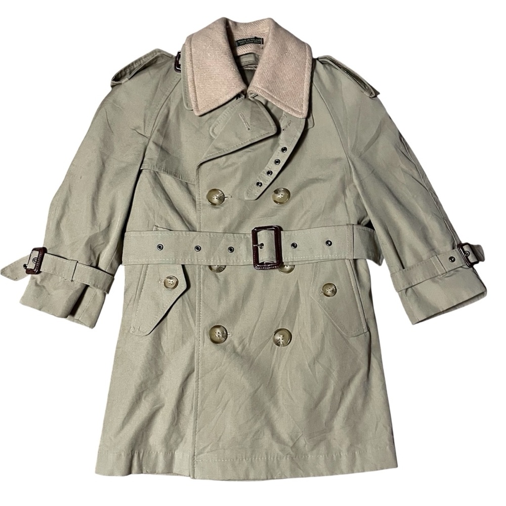 Kids Neiman Marcus Khaki Double Breasted Lined Trench Coat Size 4
